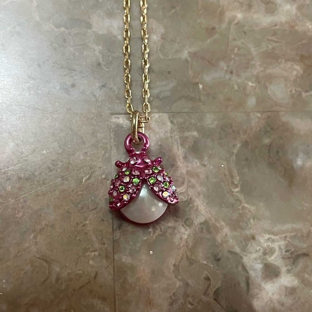 Betsey Johnson Pink Ladybug Necklace - Picture 3 of 8
